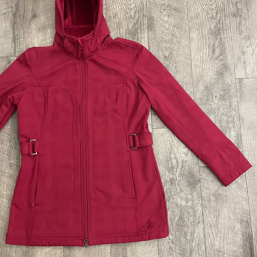 IZOD PerformX Womens Red Plaid Hooded Softshell Jacket Fleece Lined Size S - Picture 5 of 11
